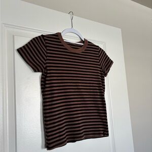 John Galt Brandy Melville Striped Brown and Black T-Shirt